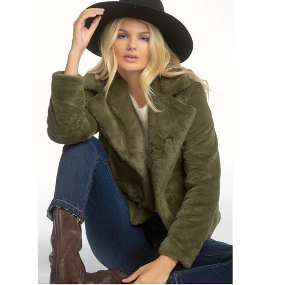 Elan Jackets & Blazers - Super Soft Faux Fur Jacket in Olive